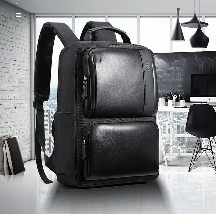 BOPAI Black Leather Backpack For Mens - Muhaab