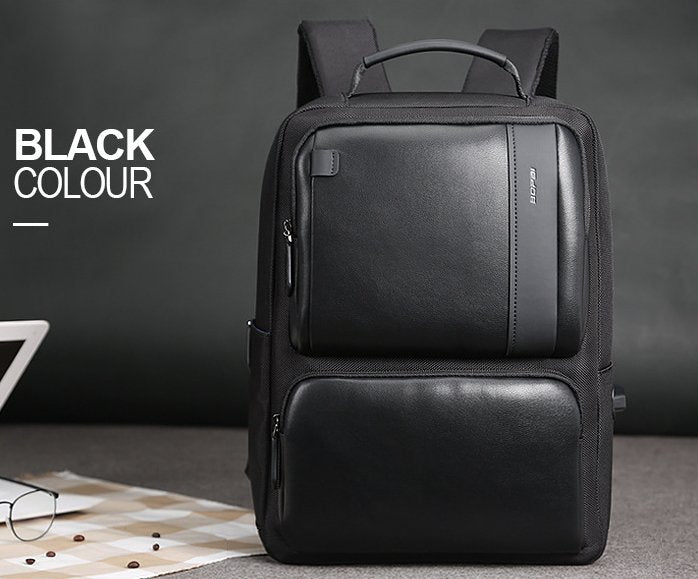 BOPAI Black Leather Backpack For Mens - Muhaab