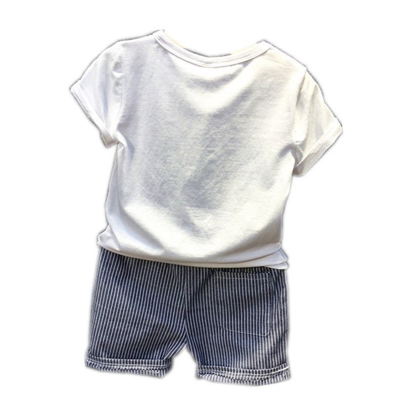 Boy Cartoon Dinosaur Short Sleeve Stripe Shorts Set - Muhaab