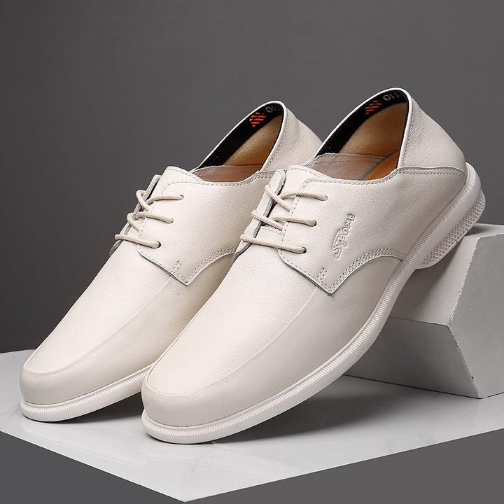 Business Dress Casual Leather Shoes Men's Korean Fashion British Youth Soft Leather Pointed Black Inner Height - Muhaab