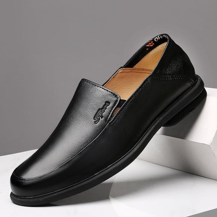 Business Dress Casual Leather Shoes Men's Korean Fashion British Youth Soft Leather Pointed Black Inner Height - Muhaab