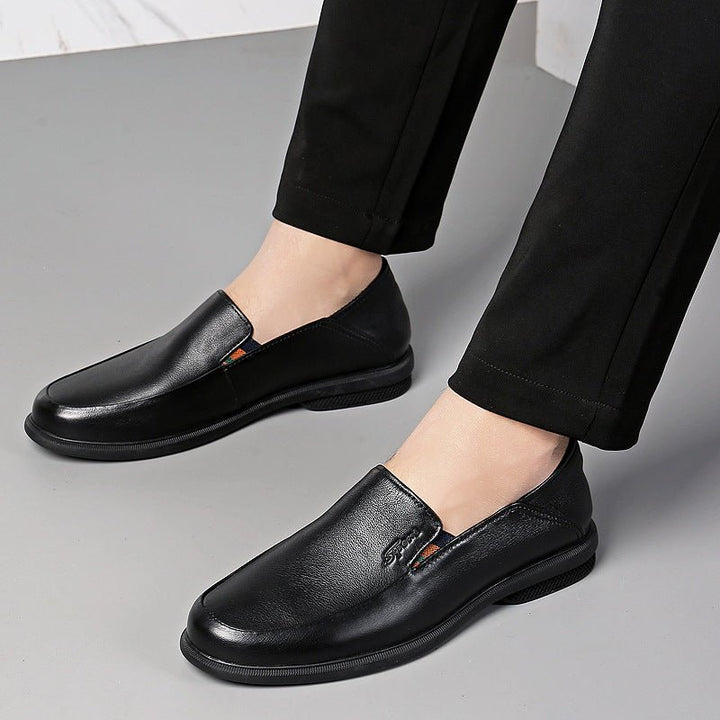 Business Dress Casual Leather Shoes Men's Korean Fashion British Youth Soft Leather Pointed Black Inner Height - Muhaab