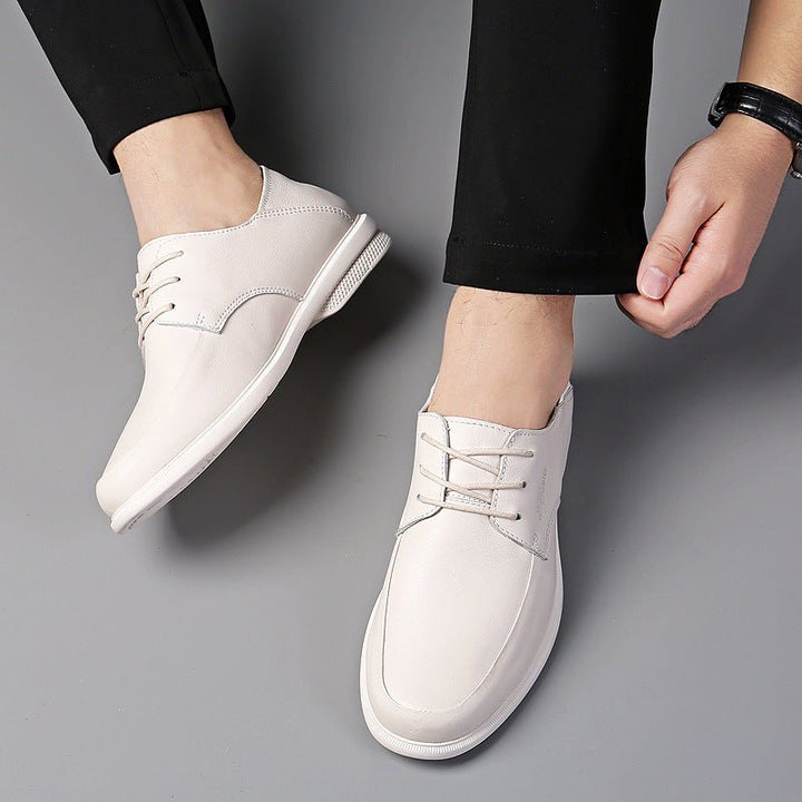 Business Dress Casual Leather Shoes Men's Korean Fashion British Youth Soft Leather Pointed Black Inner Height - Muhaab