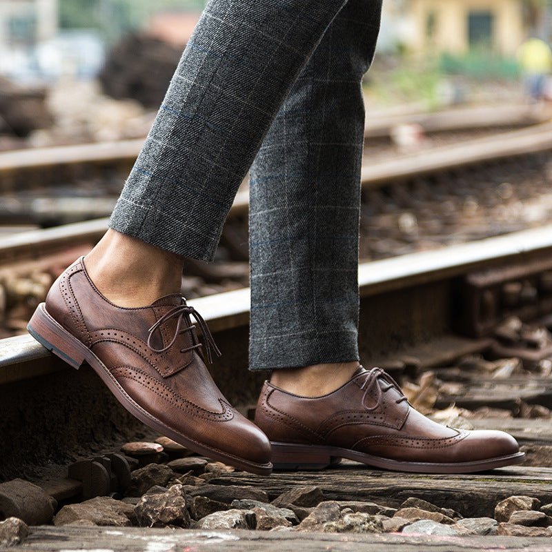 Carved Men's Leather Shoes Vintage Old Derby Men - Muhaab
