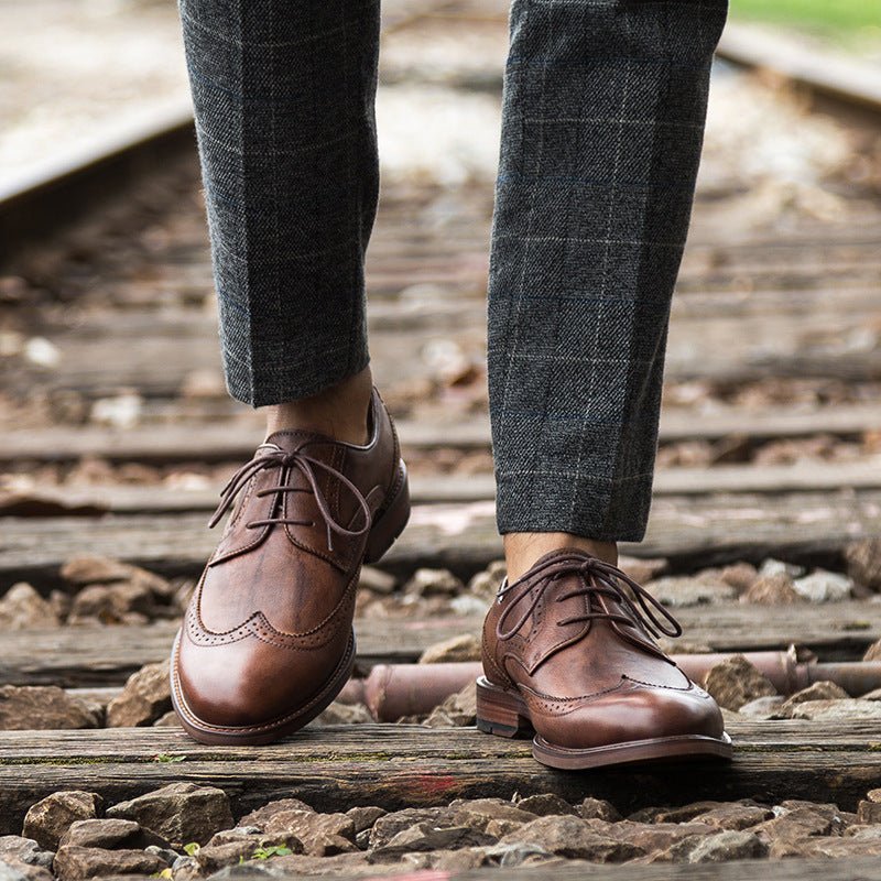 Carved Men's Leather Shoes Vintage Old Derby Men - Muhaab