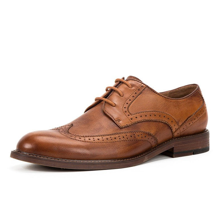 Carved Men's Leather Shoes Vintage Old Derby Men - Muhaab