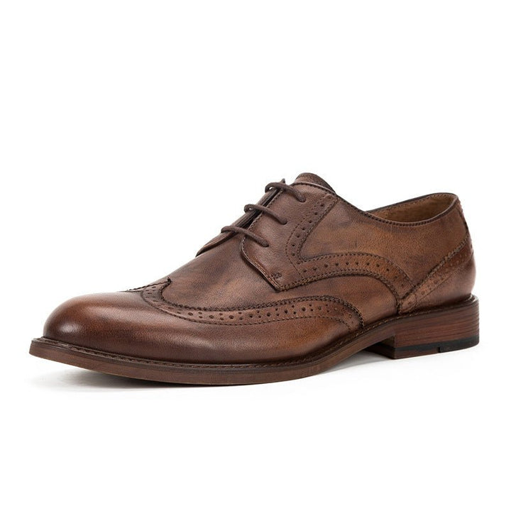 Carved Men's Leather Shoes Vintage Old Derby Men - Muhaab