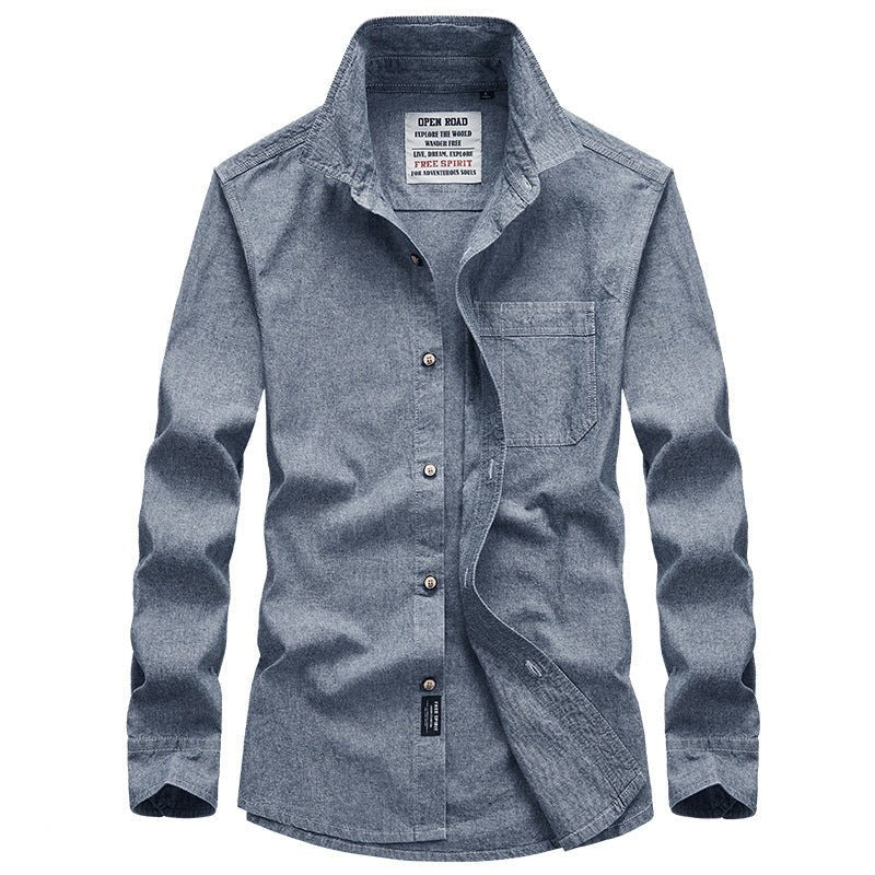 Casual Lapel Solid Color Long-sleeved Shirt Men - Muhaab