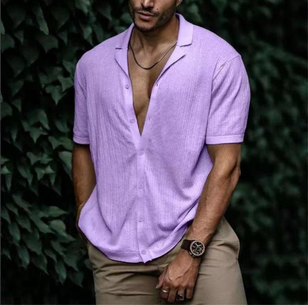 Casual Loose Cardigan Short Sleeve Solid Color T-shirt Men - Muhaab