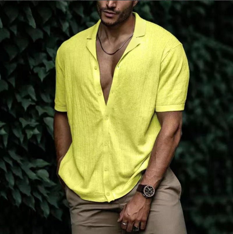 Casual Loose Cardigan Short Sleeve Solid Color T-shirt Men - Muhaab