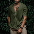 Casual Loose Cardigan Short Sleeve Solid Color T-shirt Men - Muhaab