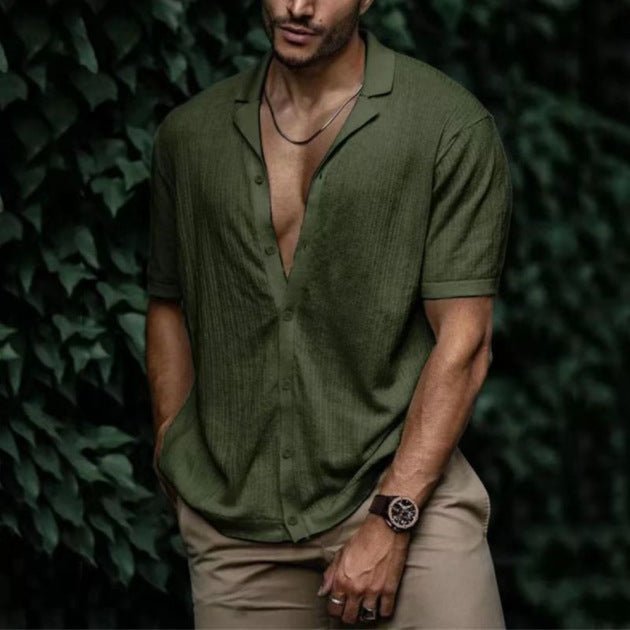 Casual Loose Cardigan Short Sleeve Solid Color T-shirt Men - Muhaab