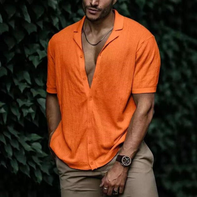 Casual Loose Cardigan Short Sleeve Solid Color T-shirt Men - Muhaab