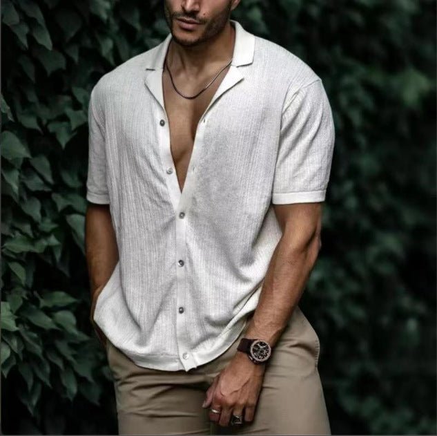 Casual Loose Cardigan Short Sleeve Solid Color T-shirt Men - Muhaab