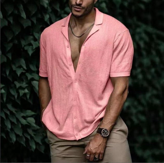 Casual Loose Cardigan Short Sleeve Solid Color T-shirt Men - Muhaab