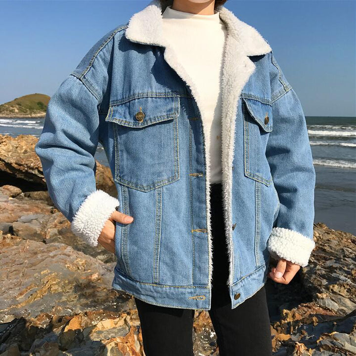 Casual Thick Warm Blue Winter Women Coat Fashion Student Style Autumn Lamb Wool Jeans Denim Jackets Snow - Muhaab