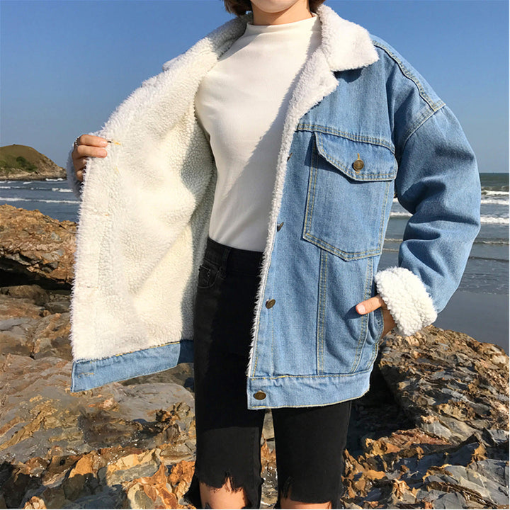 Casual Thick Warm Blue Winter Women Coat Fashion Student Style Autumn Lamb Wool Jeans Denim Jackets Snow - Muhaab