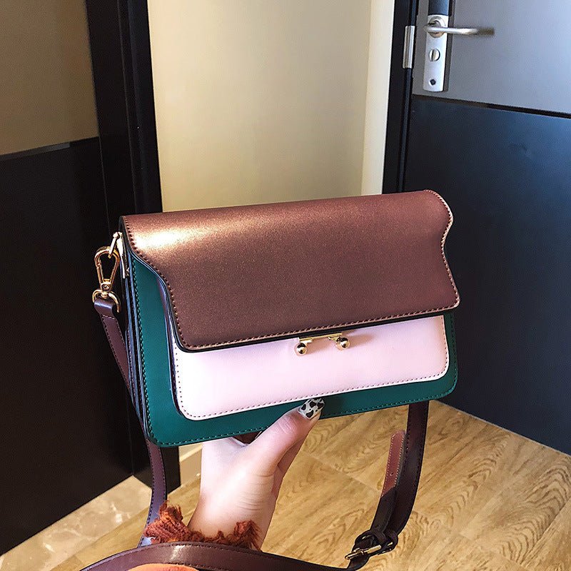 Contrast Color Leather Shoulder Bags For Women - Muhaab