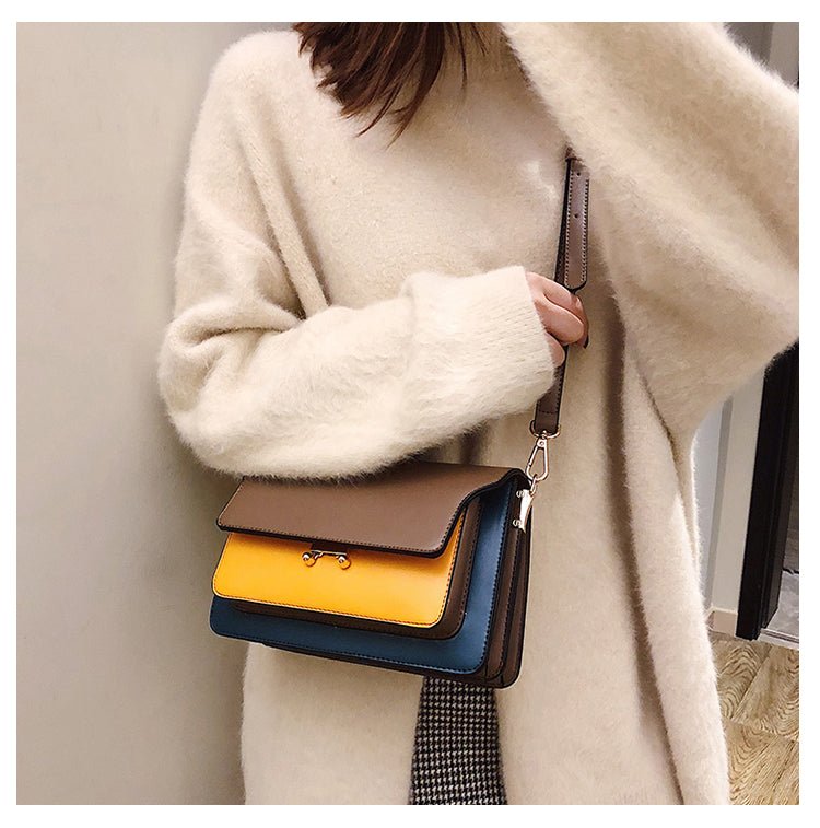 Contrast Color Leather Shoulder Bags For Women - Muhaab