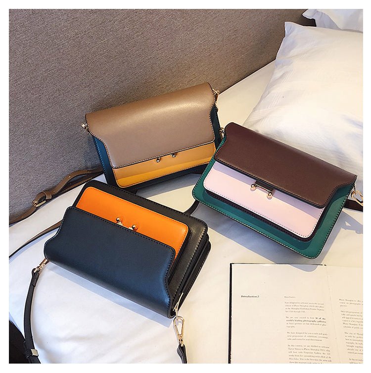 Contrast Color Leather Shoulder Bags For Women - Muhaab