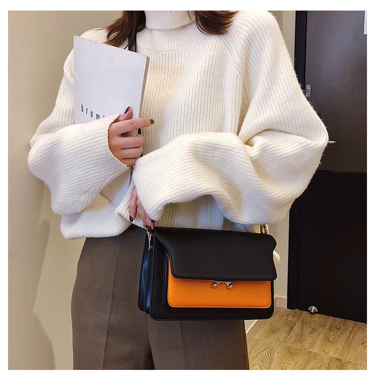 Contrast Color Leather Shoulder Bags For Women - Muhaab