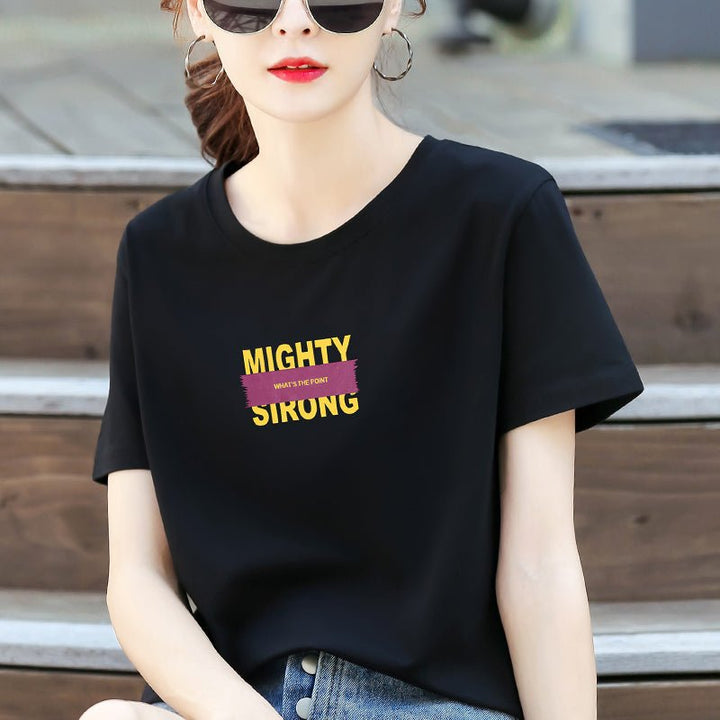 Cotton Black Short-sleeved T-shirt For Women - Muhaab