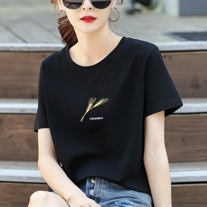 Cotton Black Short-sleeved T-shirt For Women - Muhaab