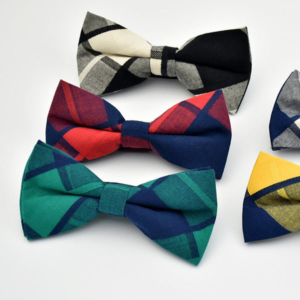 Cotton Bow Tie Men's Wedding Groom Plaid Bow - Muhaab