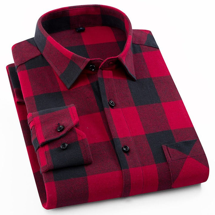 Cotton Brushed Plaid Shirt For Men New Style Cotton - Muhaab