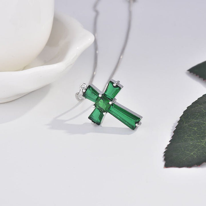 Cross Emerald Pendant Luxury Irregular Zircon Necklace - Muhaab