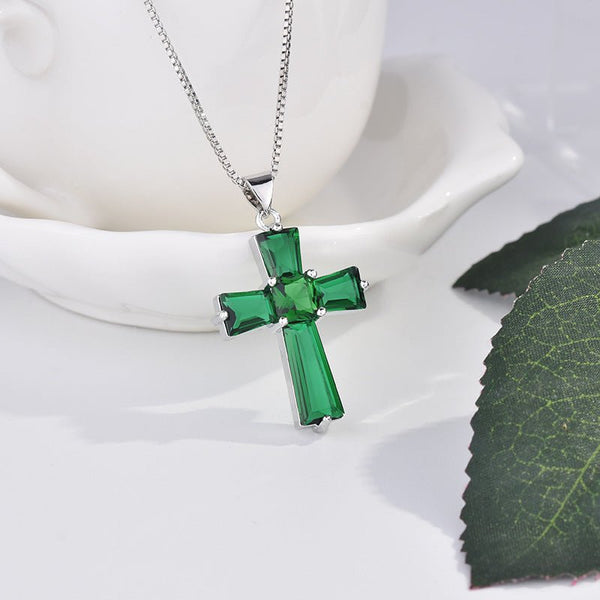 Cross Emerald Pendant Luxury Irregular Zircon Necklace - Muhaab