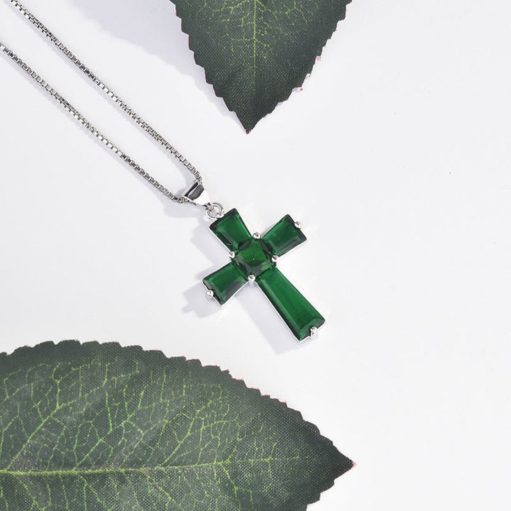 Cross Emerald Pendant Luxury Irregular Zircon Necklace - Muhaab