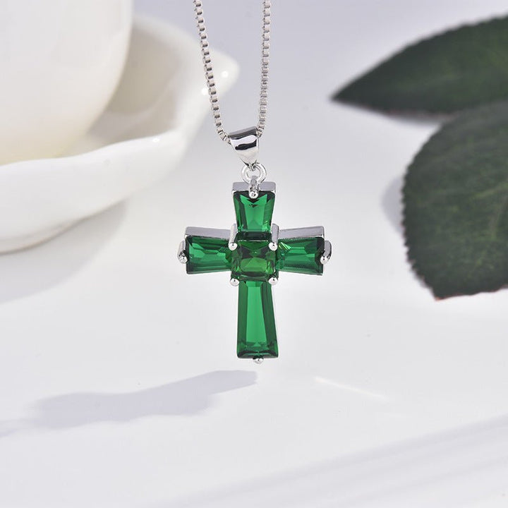 Cross Emerald Pendant Luxury Irregular Zircon Necklace - Muhaab