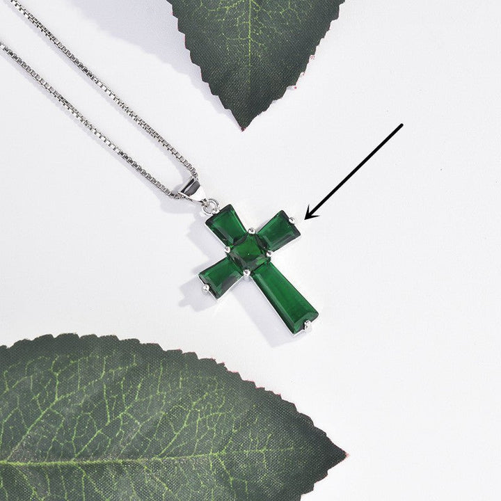 Cross Emerald Pendant Luxury Irregular Zircon Necklace - Muhaab