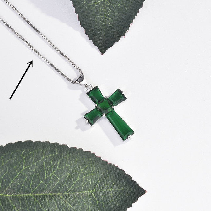 Cross Emerald Pendant Luxury Irregular Zircon Necklace - Muhaab