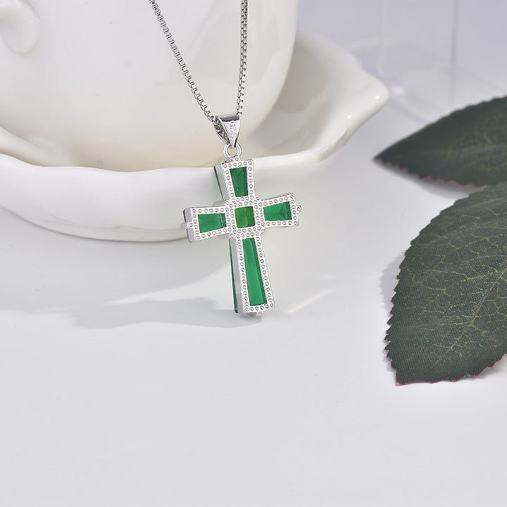 Cross Emerald Pendant Luxury Irregular Zircon Necklace - Muhaab