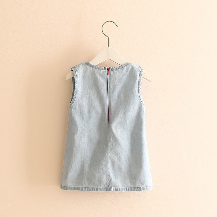 Denim Vest Skirt Girl Embroidered Sleeveless - Muhaab