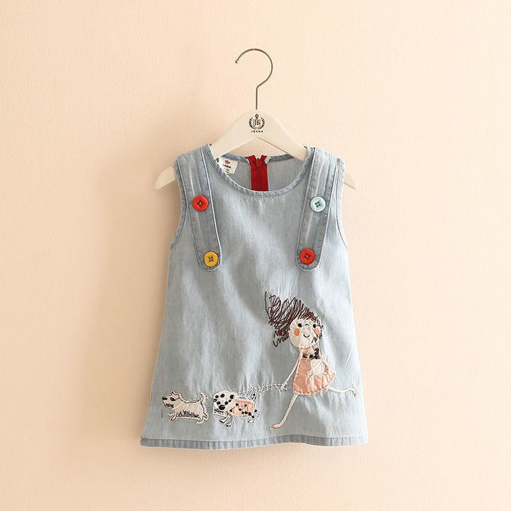 Denim Vest Skirt Girl Embroidered Sleeveless - Muhaab