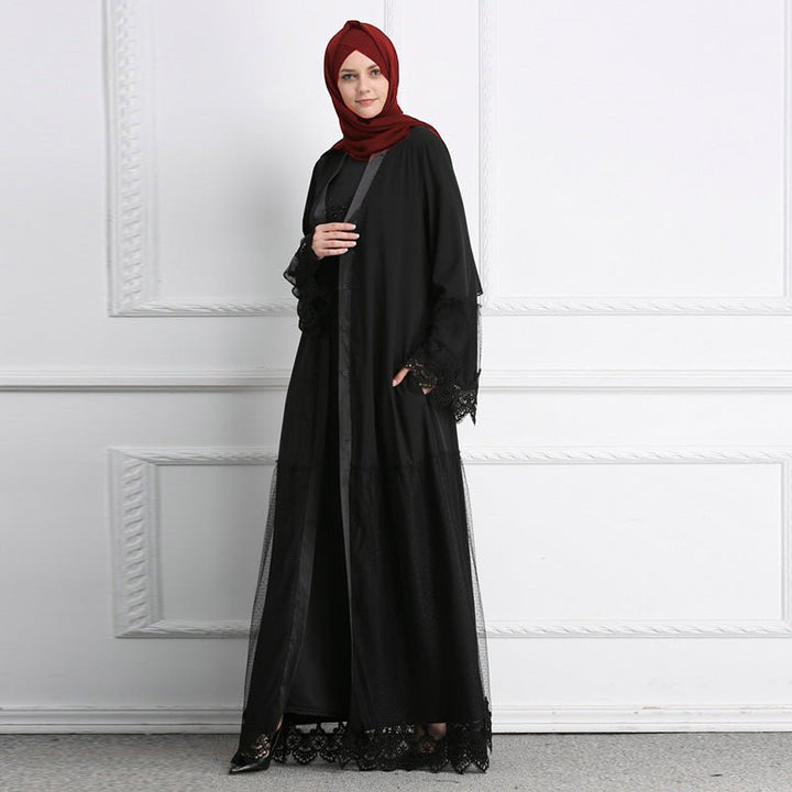 Dubai Women Robe Lace Open Abaya Malaysian National Style Dubai Robe Cardigan - Muhaab