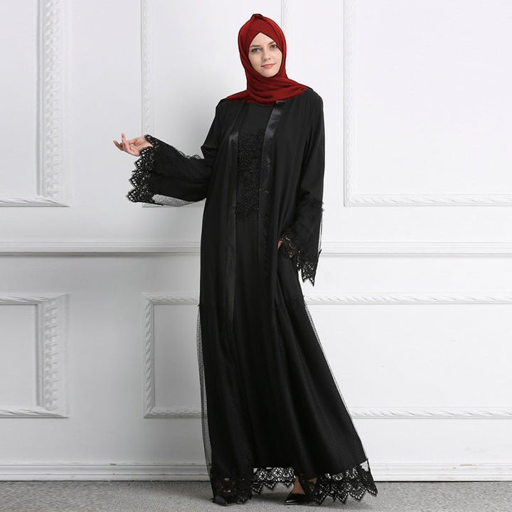 Dubai Women Robe Lace Open Abaya Malaysian National Style Dubai Robe Cardigan - Muhaab