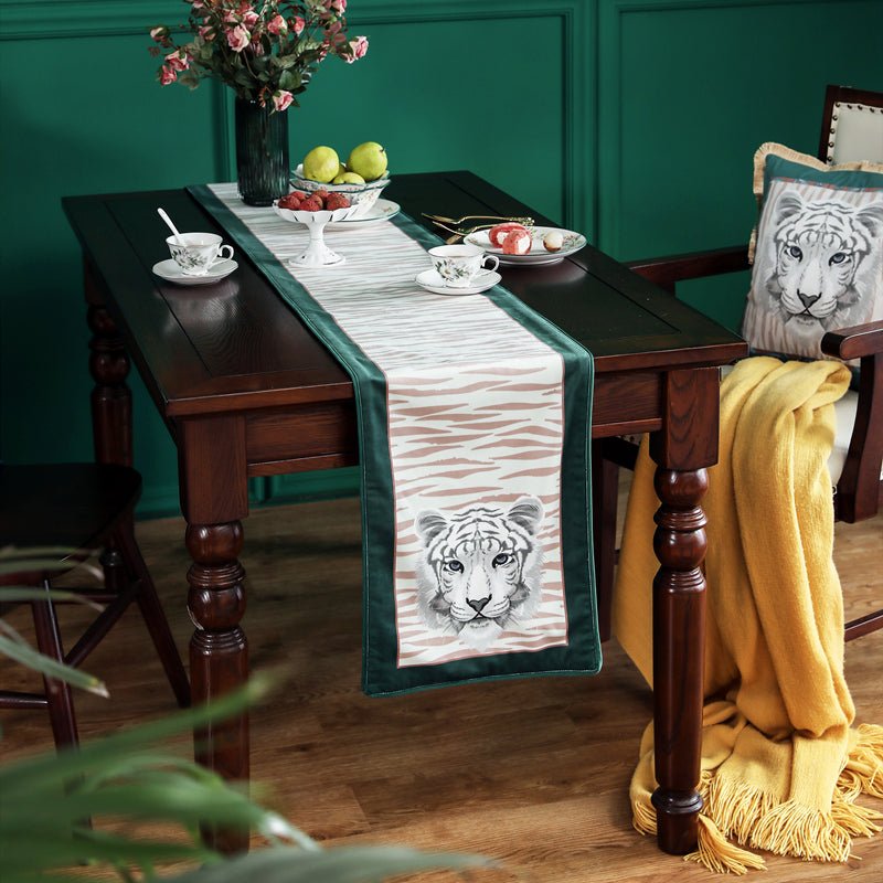 Table Runner Party Long Table Cover Fabric Modern Luxury Jungle Tiger Print Velvet Table Cloth Desk Decorating - Muhaab