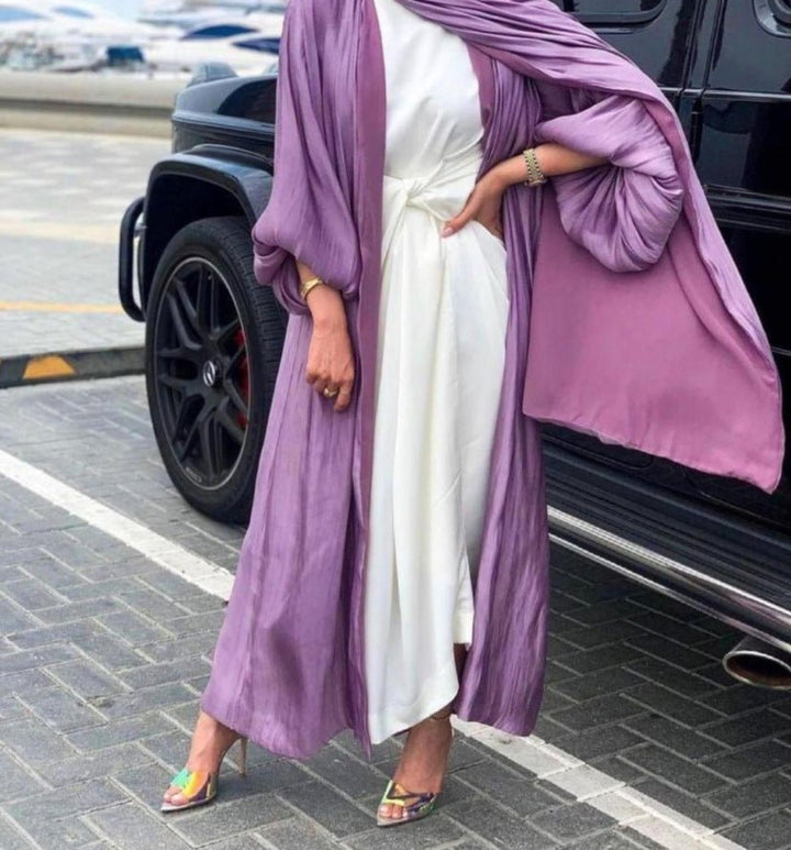 Eid Muslim Abaya Dress Kimono For Women Fashion Shining Silk Abayas Cardigan Puff Sleeve Dubai Turkey Clothes - Muhaab