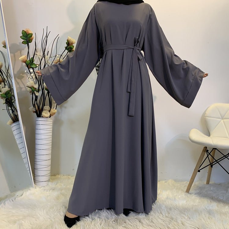 F889 Foreign Trade Cross-border Muslim Women's Long Skirt Abaya Dubai Middle East Jalabiya Pure Color Robe - Muhaab