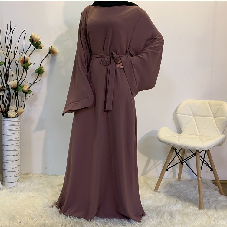 F889 Foreign Trade Cross-border Muslim Women's Long Skirt Abaya Dubai Middle East Jalabiya Pure Color Robe - Muhaab