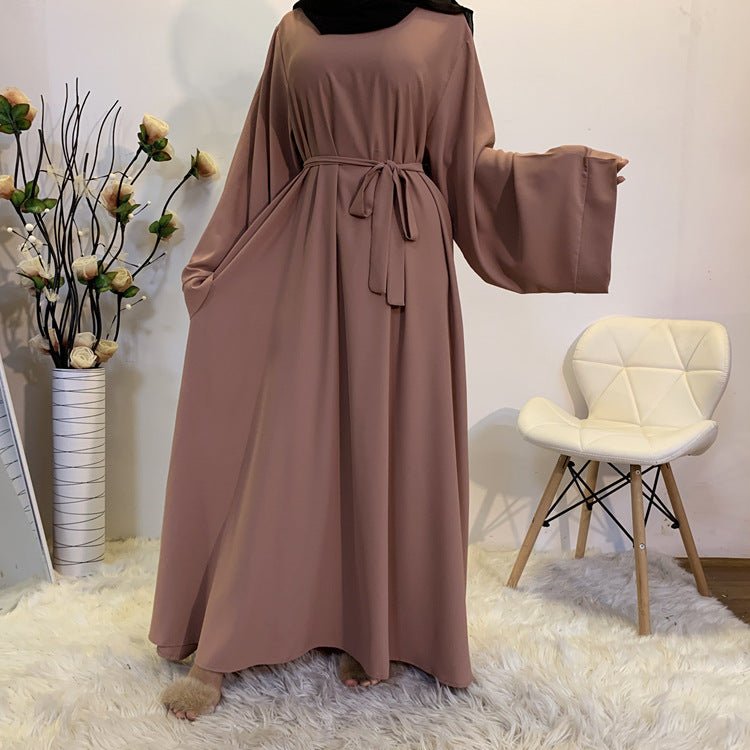 F889 Foreign Trade Cross-border Muslim Women's Long Skirt Abaya Dubai Middle East Jalabiya Pure Color Robe - Muhaab