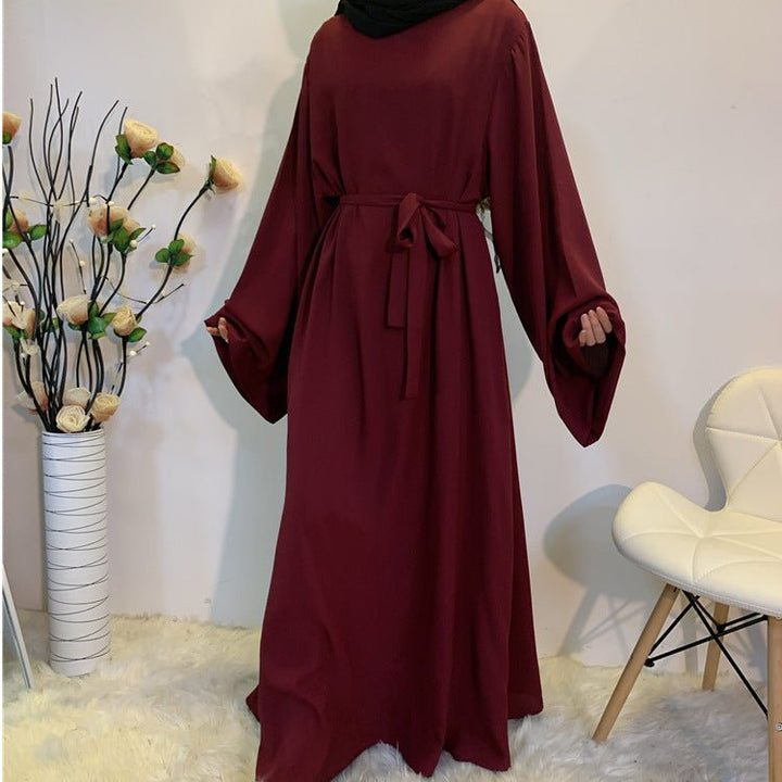 F889 Foreign Trade Cross-border Muslim Women's Long Skirt Abaya Dubai Middle East Jalabiya Pure Color Robe - Muhaab