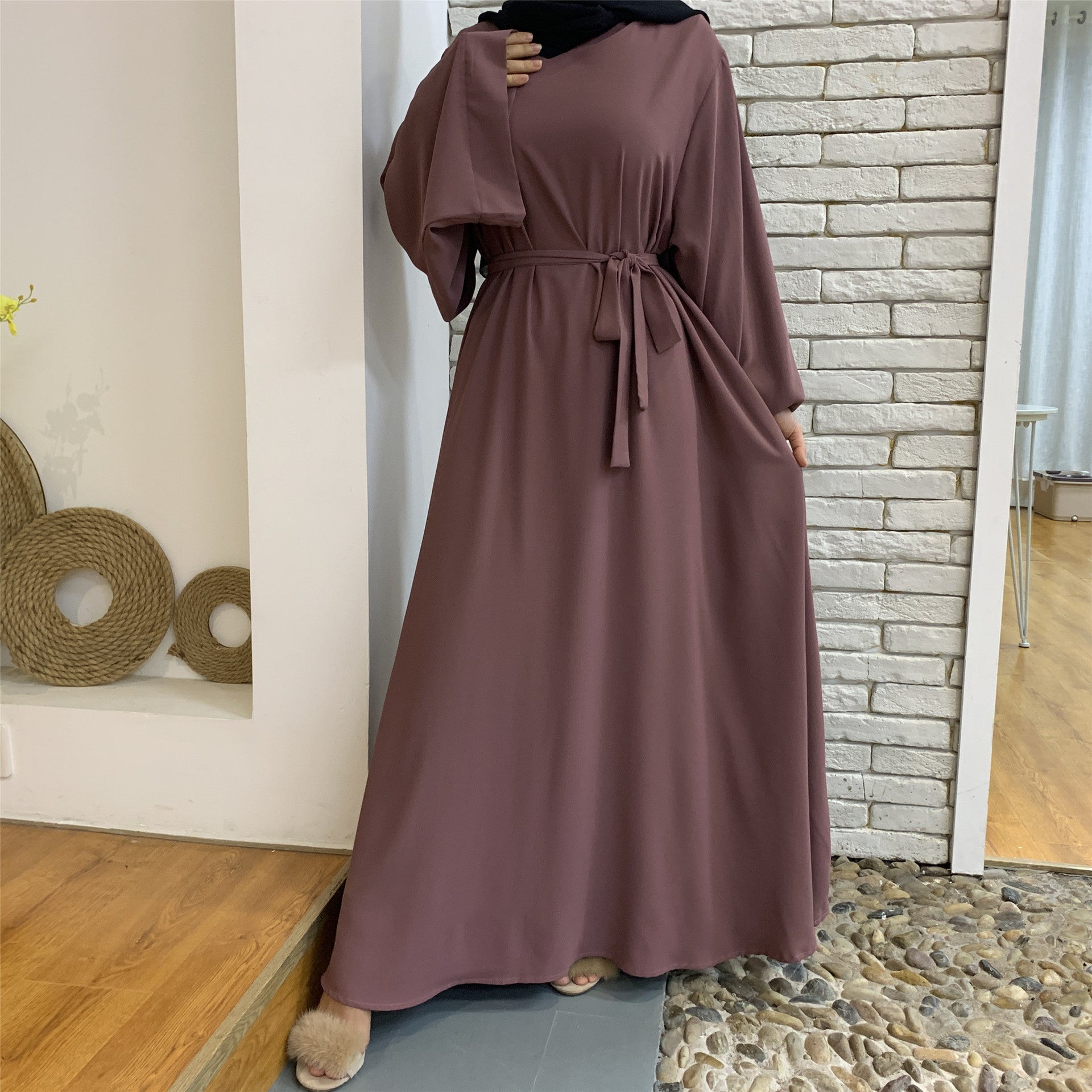 F889 Foreign Trade Cross-border Muslim Women's Long Skirt Abaya Dubai Middle East Jalabiya Pure Color Robe - Muhaab