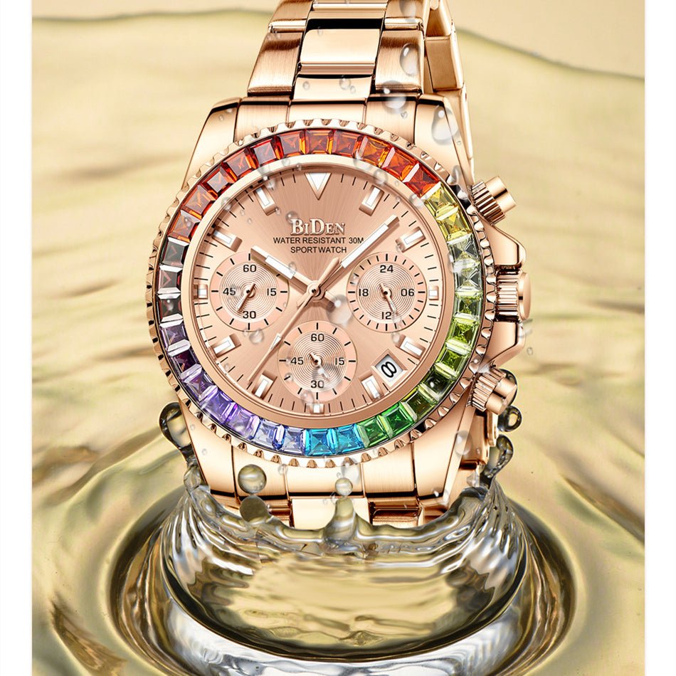 Fashion Steel Band Business Ladies Trend Colored Diamond Watch - Muhaab