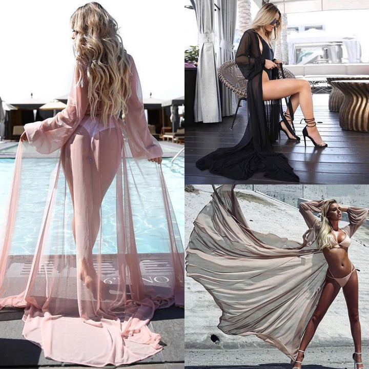 Fashion Sunscreen Blouse Beach Long Skirt Mesh Cardigan Chiffon Cloak Women - Muhaab