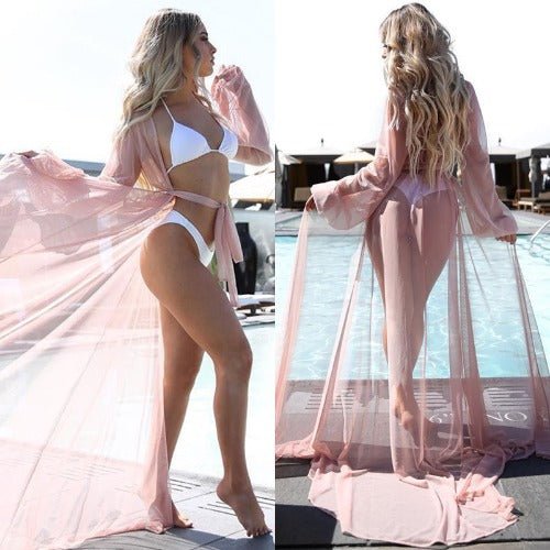 Fashion Sunscreen Blouse Beach Long Skirt Mesh Cardigan Chiffon Cloak Women - Muhaab